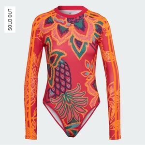 Adidas Women's Vibrant Floral Long Sleeve Swimsuit - Red and Orange
